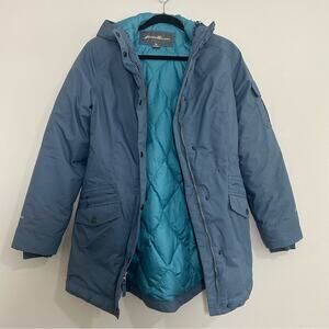 Eddie Bauer Blue Insulated Goose Down Hooded Jacket Size Small